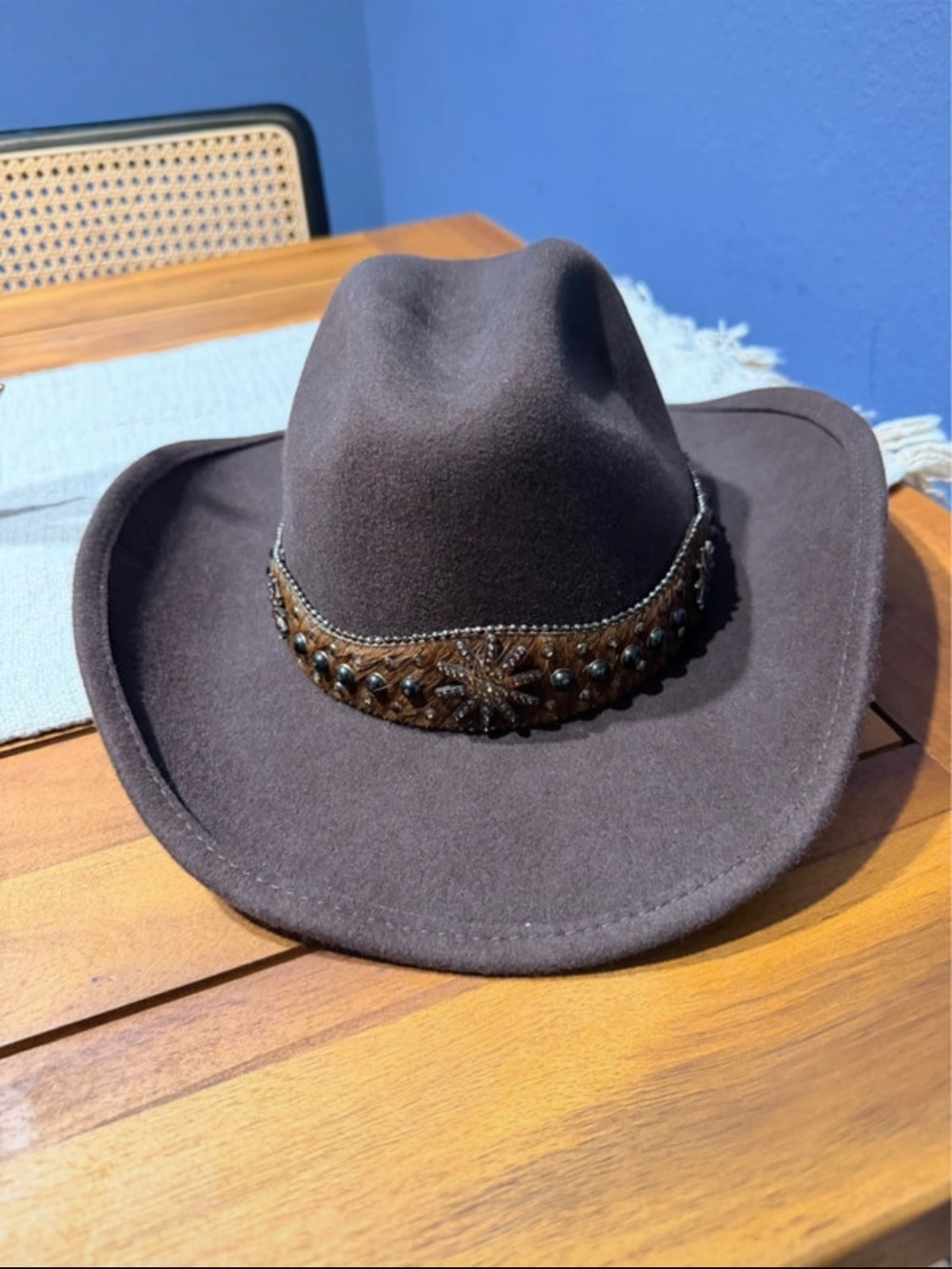 Women's Brown Felt Western Hat with Studded Leather Band